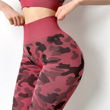 Camouflage Tight-Fitting Seamless Hip-Lifting Fitness Pants Stretch Hip-Lifting Sports Pants High-Waist Outer Wear Yoga Quick-Drying Trousers Women