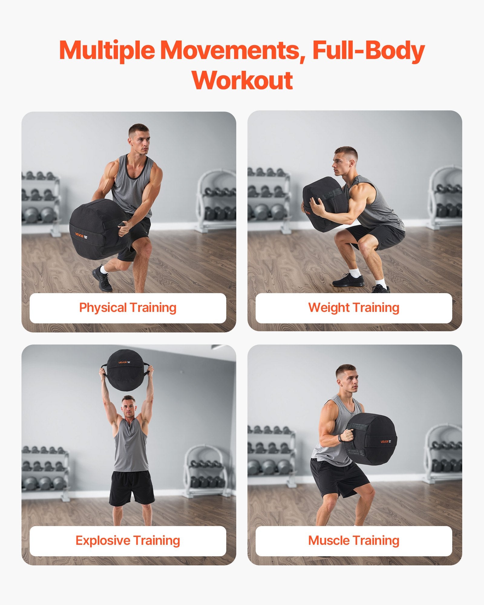 Workout Sandbag, Heavy Duty Workout Power Bags With Handles, 100 Lbs/45 Kg Slam Bag For Fitness Strength Weight Training Cross-Training, Home Gym Exercise, Black (Unfilled)