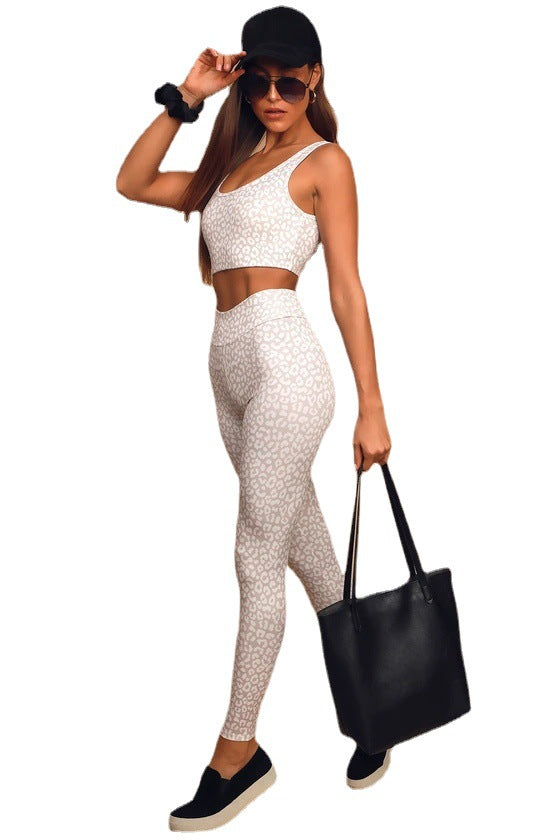 Yoga Fitness Female Leopard Print High Elastic Fitness Sports Suit